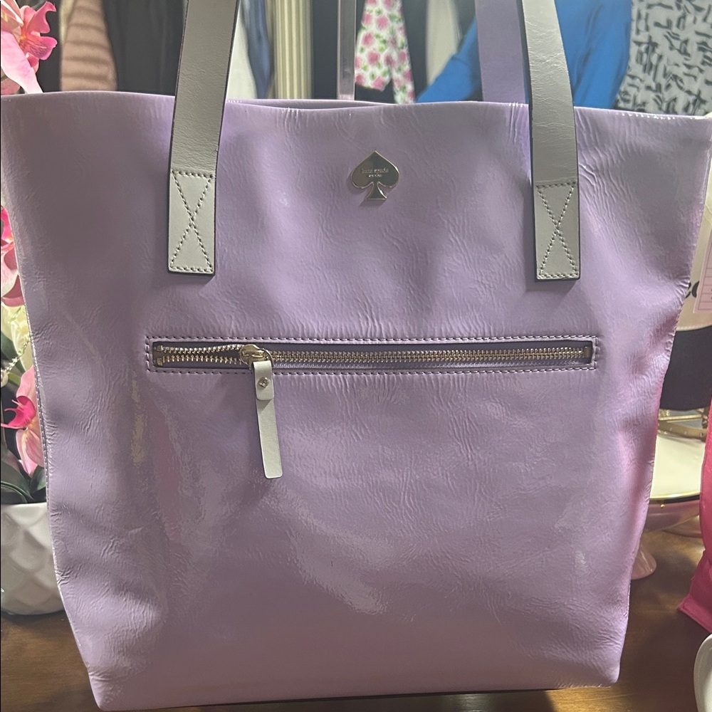 Kate Spade Polly Large Tote Wild Orchid Lilac Lavender Patent Leather Bag